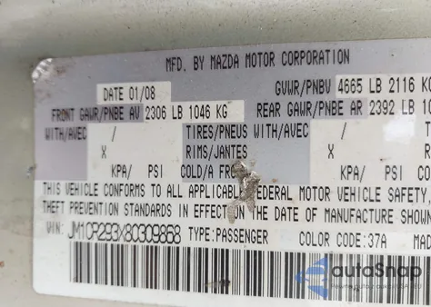 2008 Mazda Mazda5 Touring z USA, uszkodzony, nr VIN JM1CR293X80309868